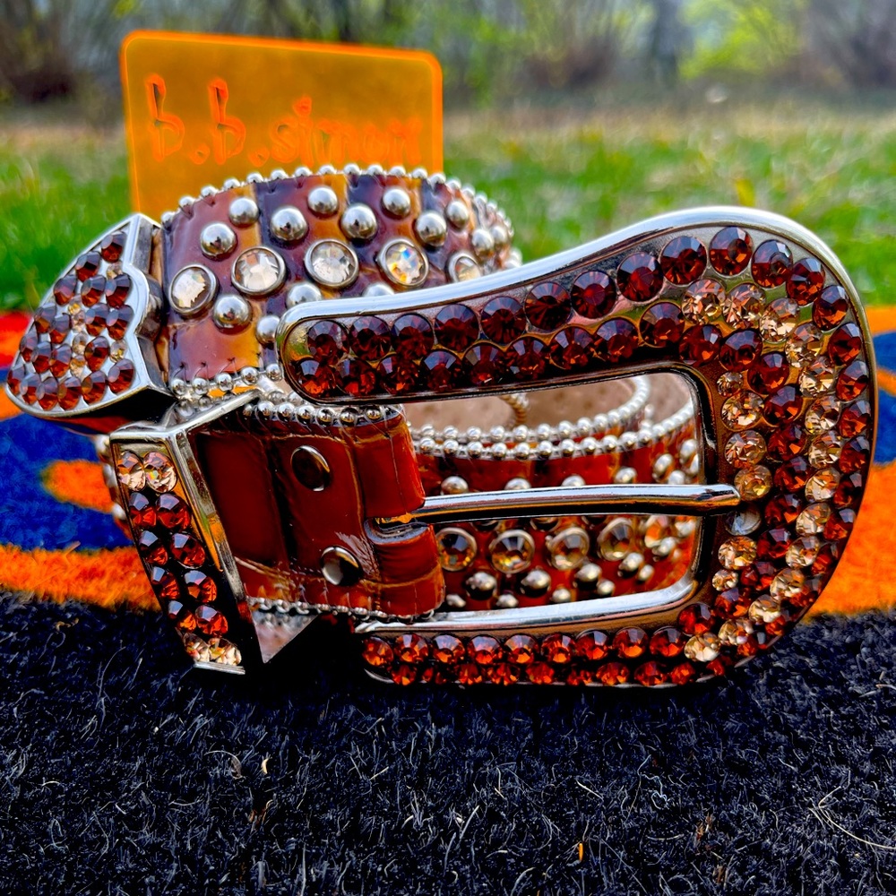 bb Simon Brown Belt Size 32 Swarovski Crystals